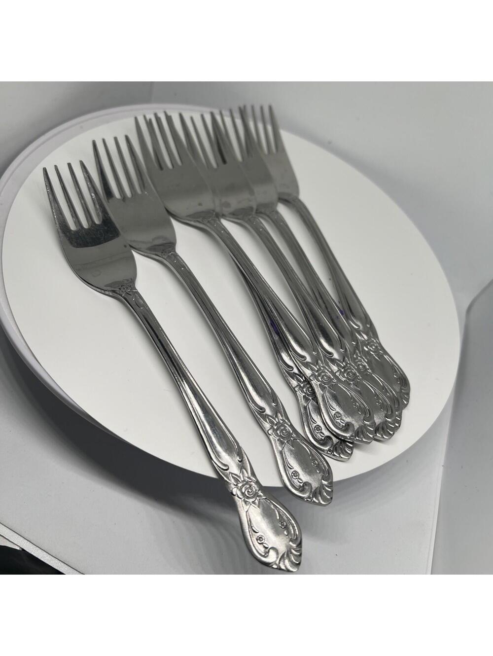 Hull Stainless Steel Lady Dauphine Salad Forks Set of  8